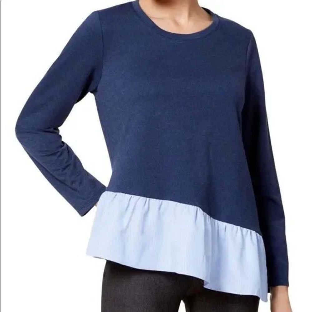 John Paul Richard Asymmetric Layered Look Pullover Top Navy Size XL NWT